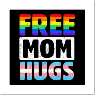 Free Mom Hugs Groovy Rainbow Heart Lgbt Flag Pride Month Posters and Art